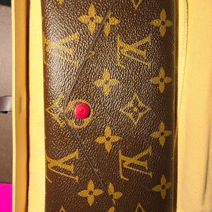 Louis Vuitton Brown Monogram Canvas Wallet with Red Snap